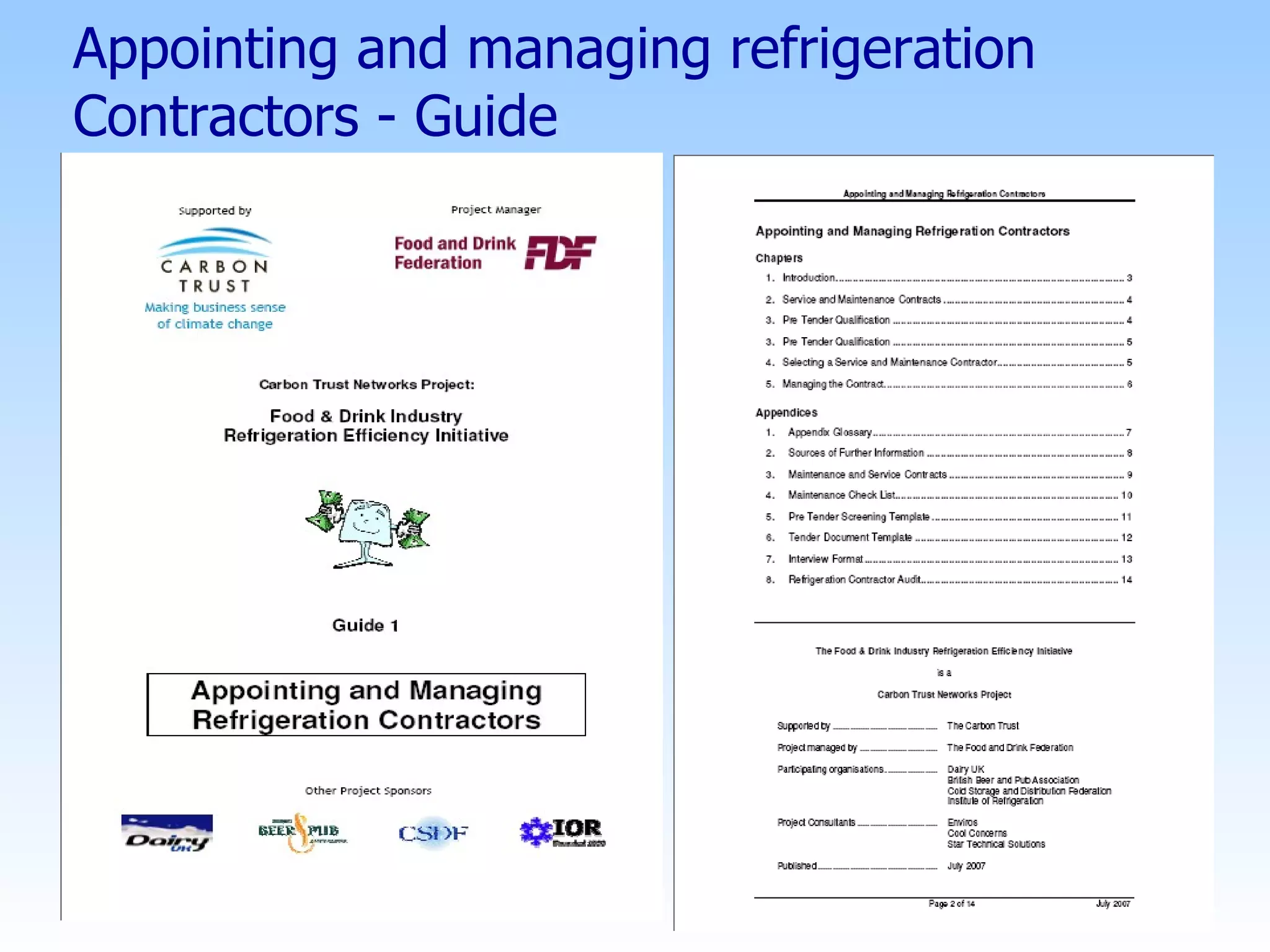 Appointing and managing refrigeration Contractors - Guide 