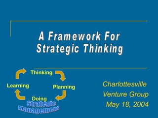 Charlottesville  Venture Group May 18, 2004 A Framework For Strategic Thinking Planning Doing Learning Strategic Management Thinking 