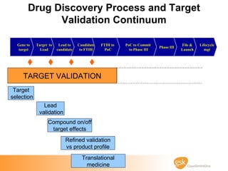 Drug Discovery Process and Target Validation Continuum Gene to target Target  to Lead Lead to candidate Candidate to FTIH ...