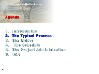 Agenda 1. Introduction 2.  The Typical Process 3.  The Bidder 4.  The Schedule 5. The Project Administration 6. Q&A 