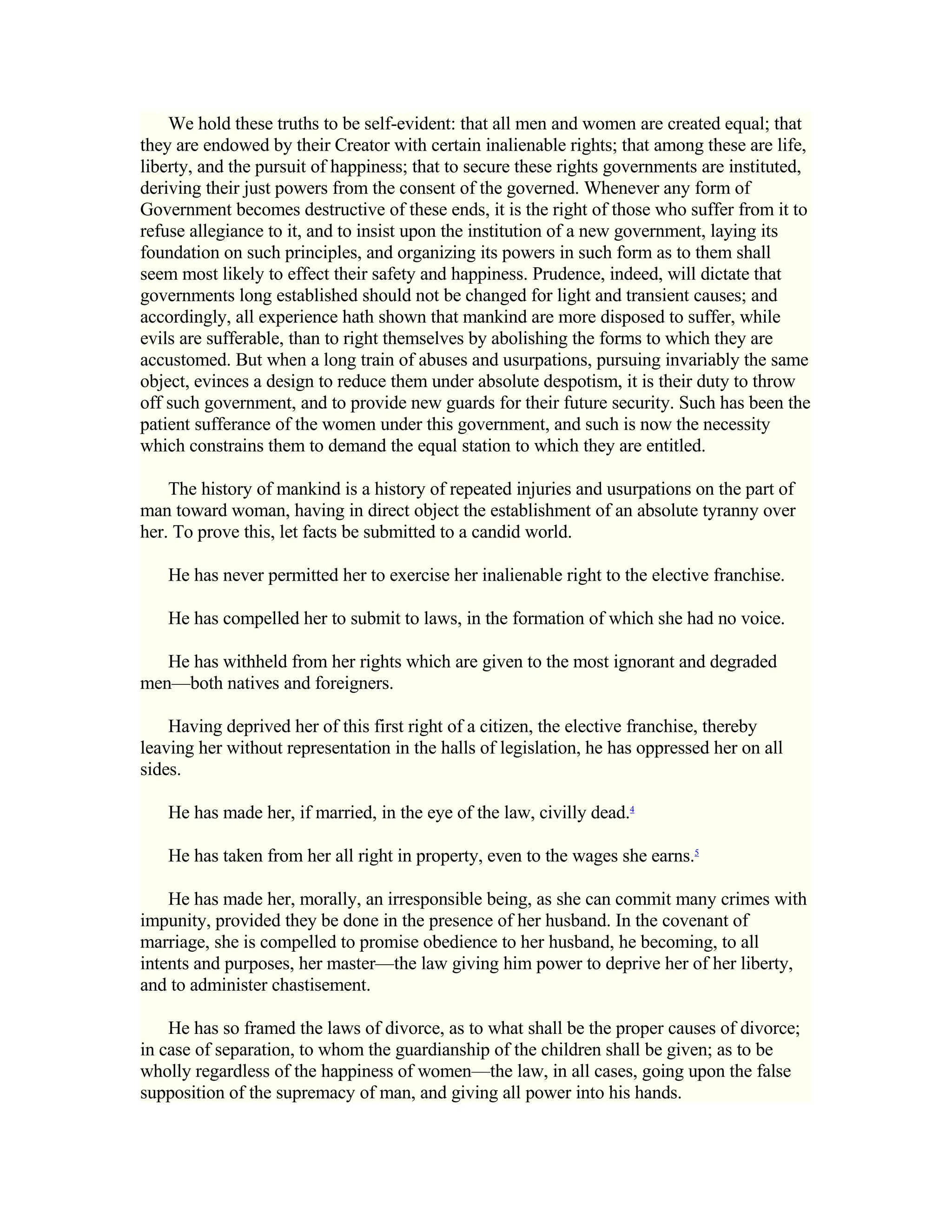 The Declaration Of Sentiments And Resolutions