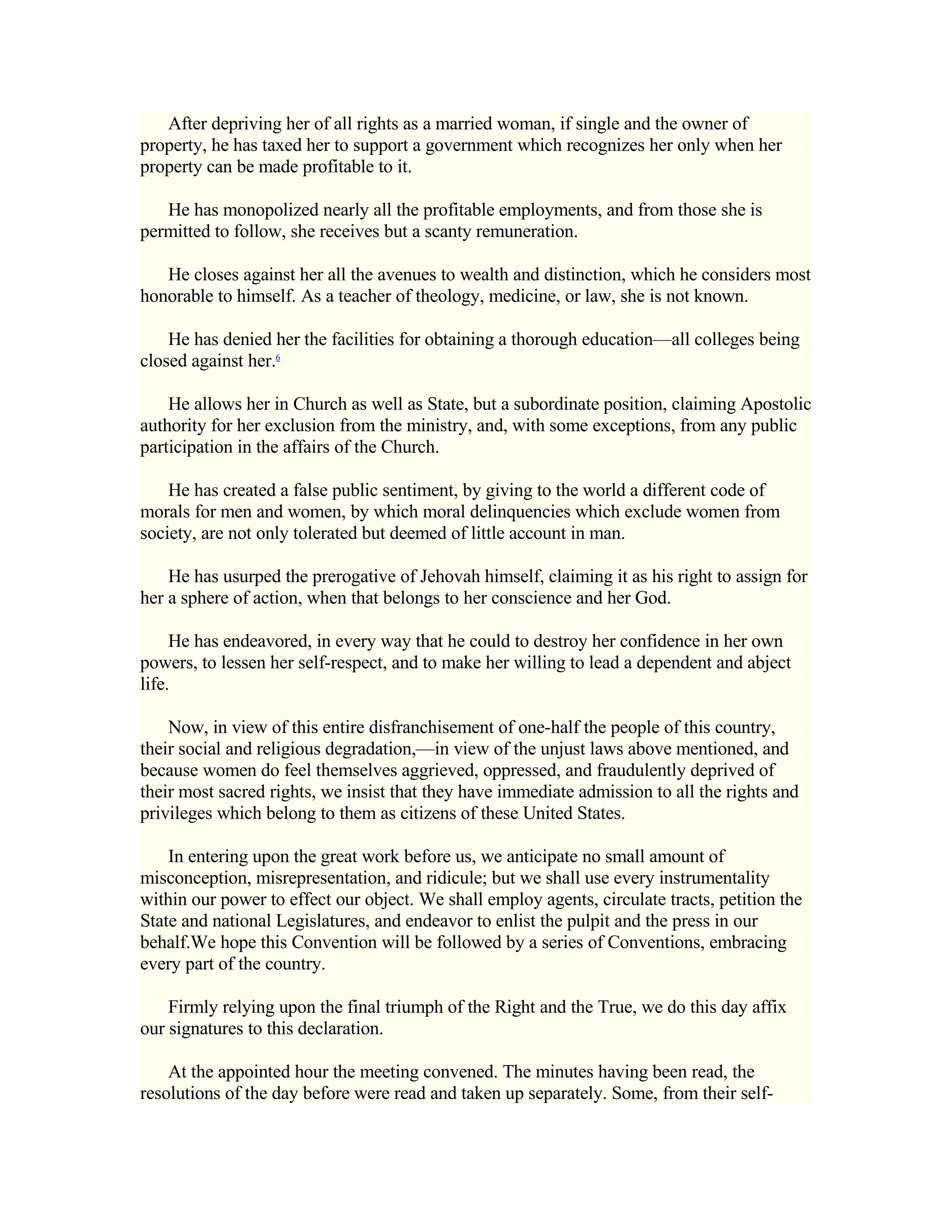 The Declaration Of Sentiments And Resolutions