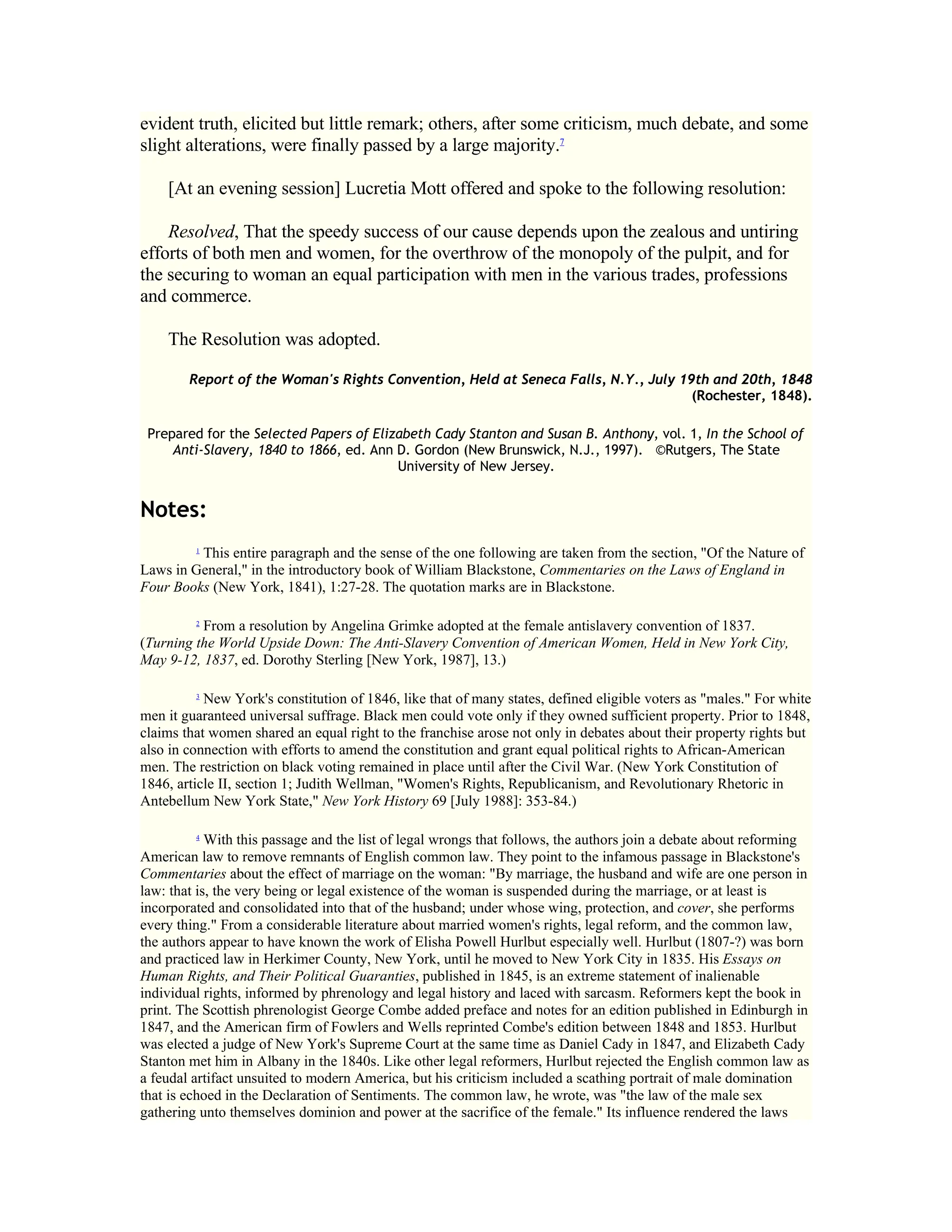 The Declaration Of Sentiments And Resolutions