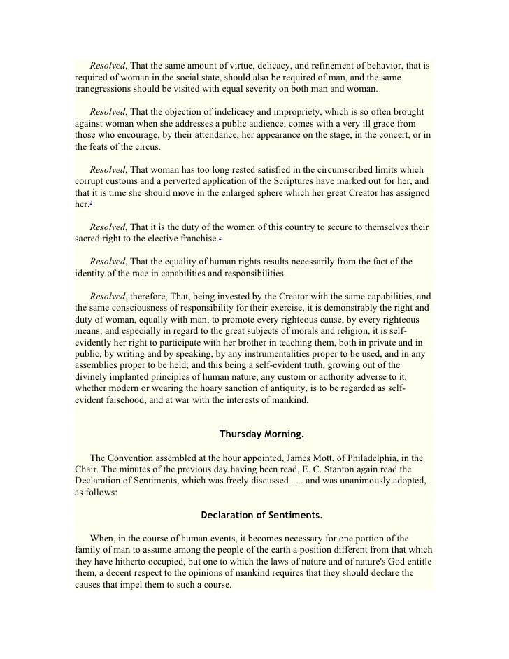 Declaration Of Sentiments And Resolutions