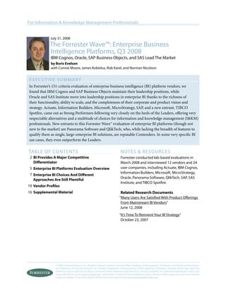 The Forrester Wave Enterprise Business Intelligence Platforms, Q3 2008