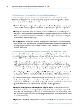 The Forrester Wave Enterprise Business Intelligence Platforms, Q3 2008