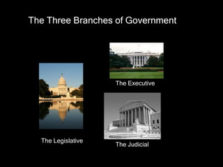 The Executive The Legislative The Judicial The Three Branches of Government 