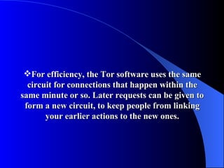 For efficiency, the Tor software uses the same circuit for connections that happen within the same minute or so. Later requests can be given to form a new circuit, to keep people from linking your earlier actions to the new ones. 