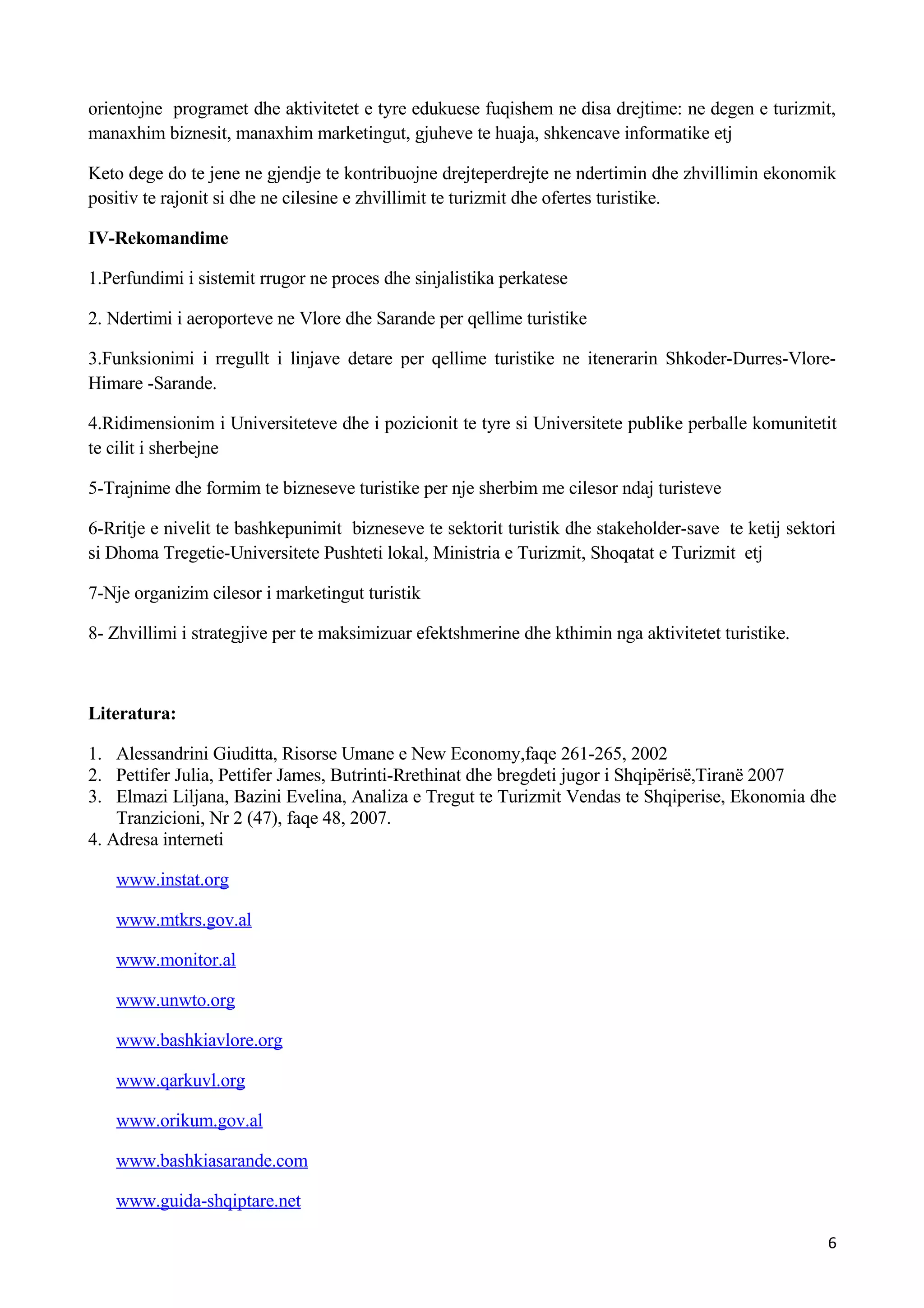 Turizmi Në ShqipëRi Dhe Prespektiva Per Te Ardhmen Qarku Vlore