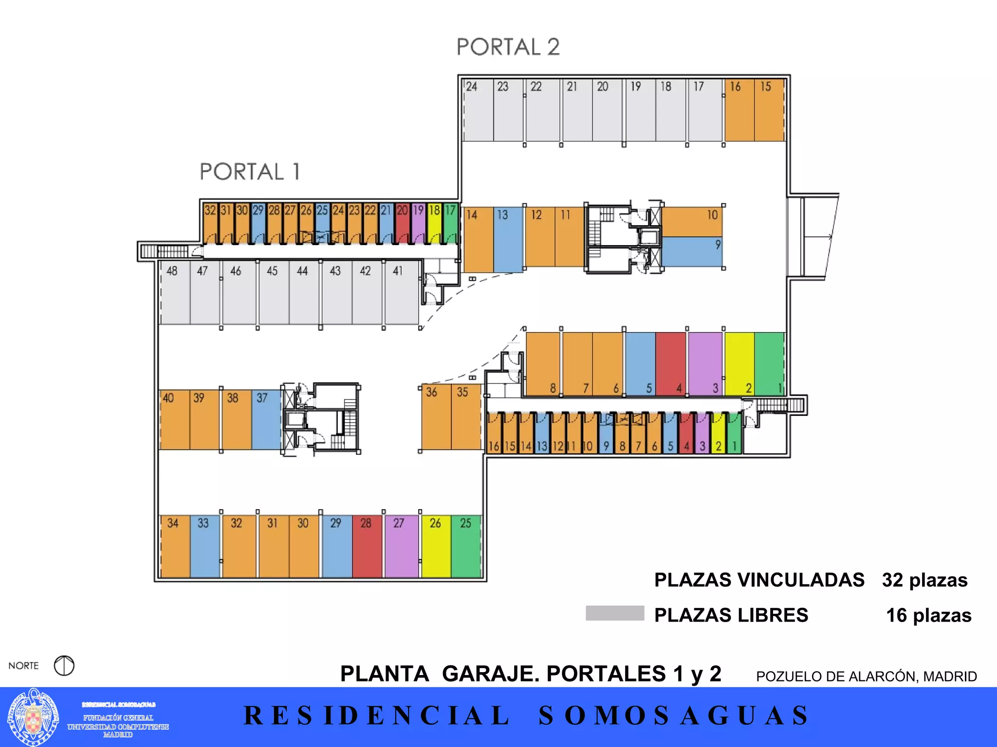 PLANTA  GARAJE. PORTALES 1 y 2   POZUELO DE ALARCÓN, MADRID PLAZAS VINCULADAS  32 plazas PLAZAS LIBRES  16 plazas 