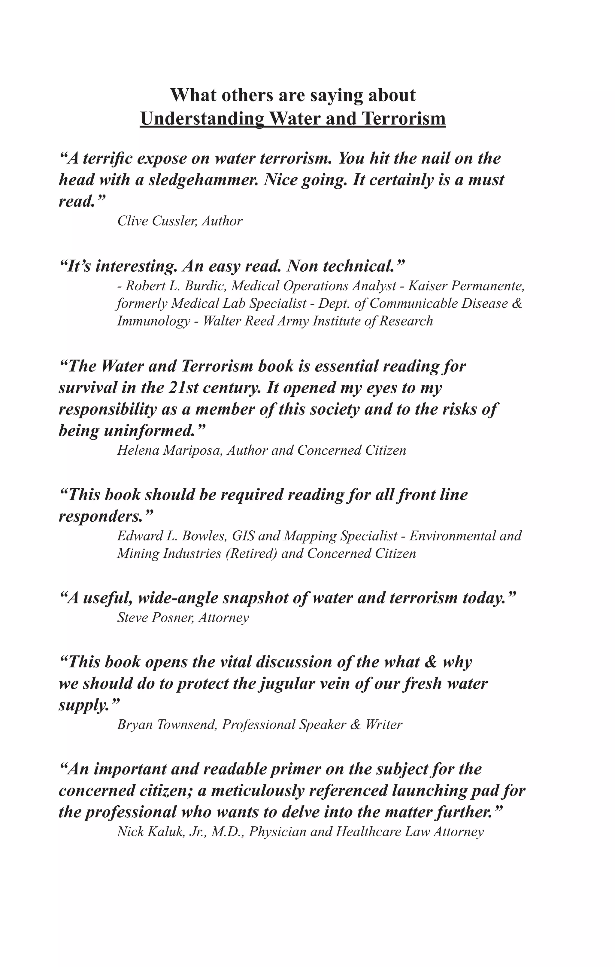 Understanding Water and Terrorism