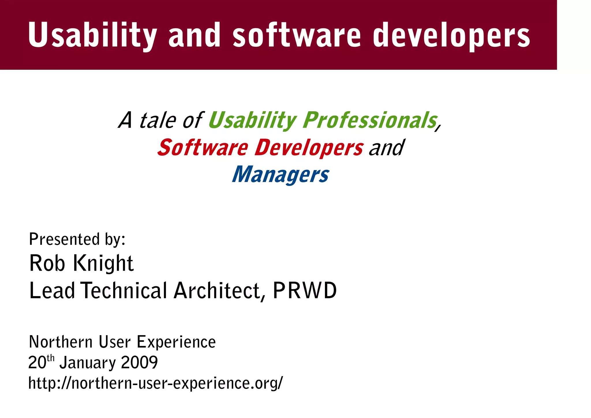 Usability And Software Developers