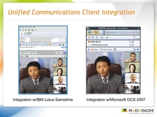 Unified Communications Client Integration Integration w/IBM Lotus Sametime Integration w/Microsoft OCS 2007 
