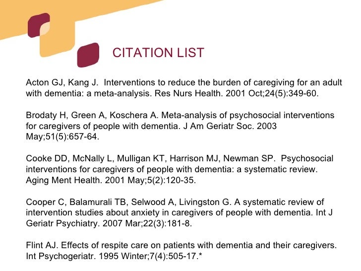 An Evidence Based Synthesis Of Dementia Caregiver Interventions