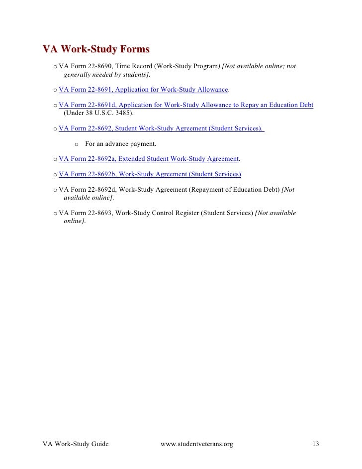 va work study guide va form 22 8691