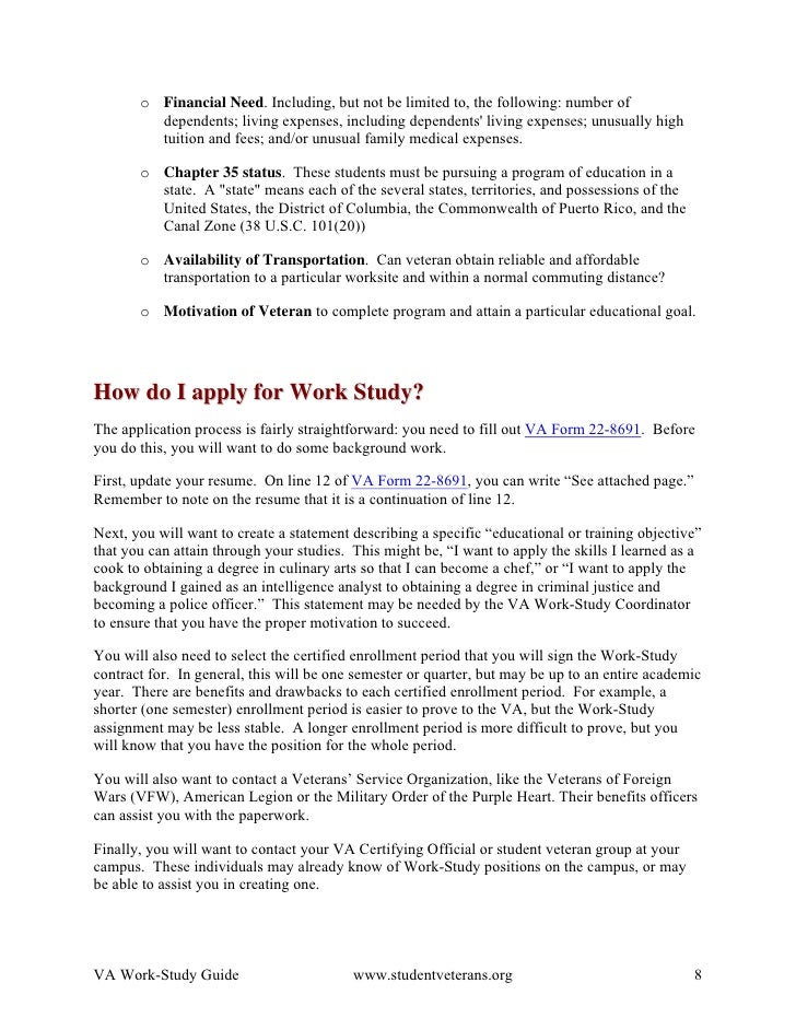 va work study guide va form 22 8691