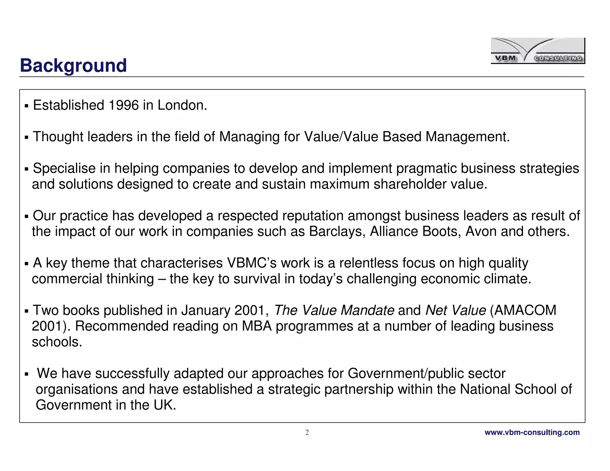 Vbmc Practice Overview January 2009