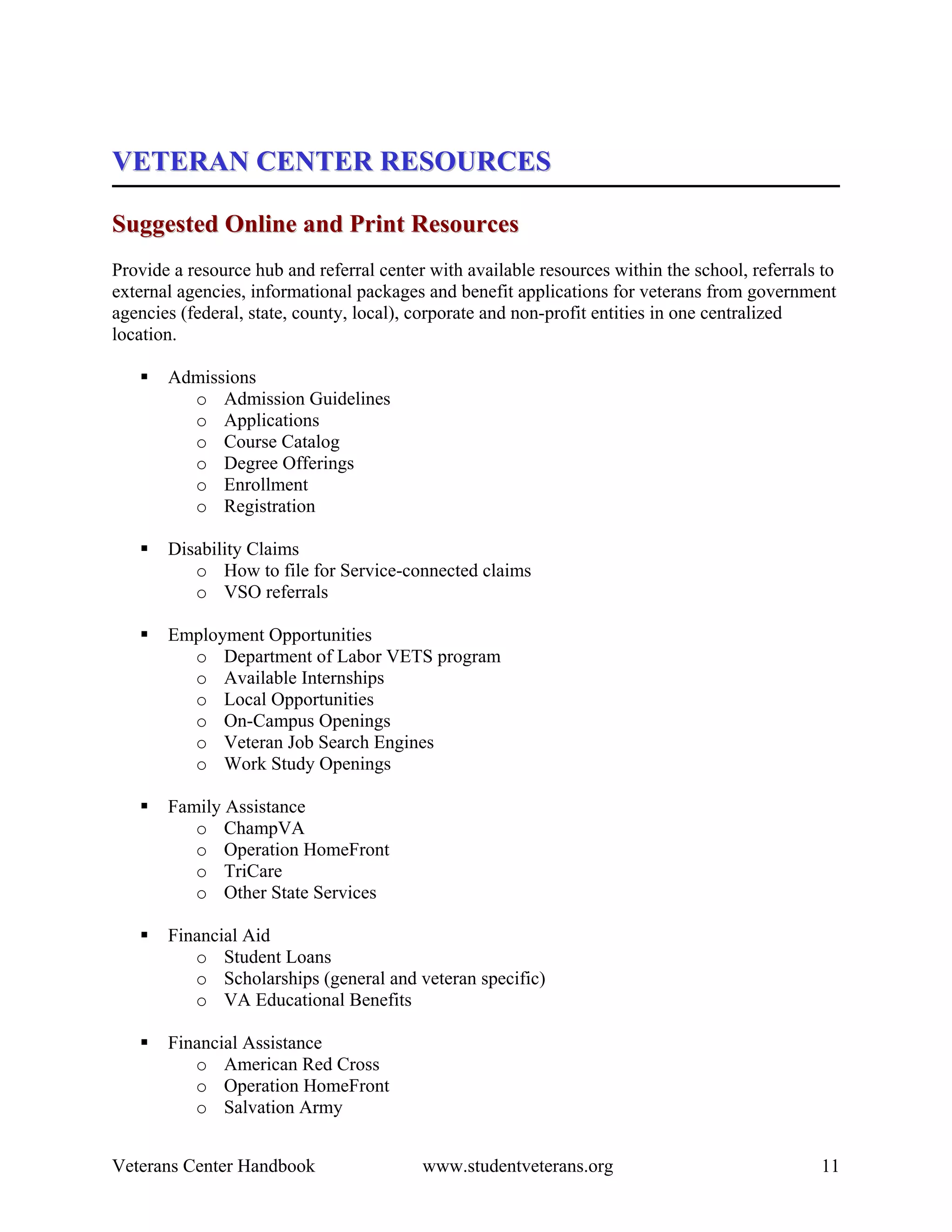 Veterans Center Handbook