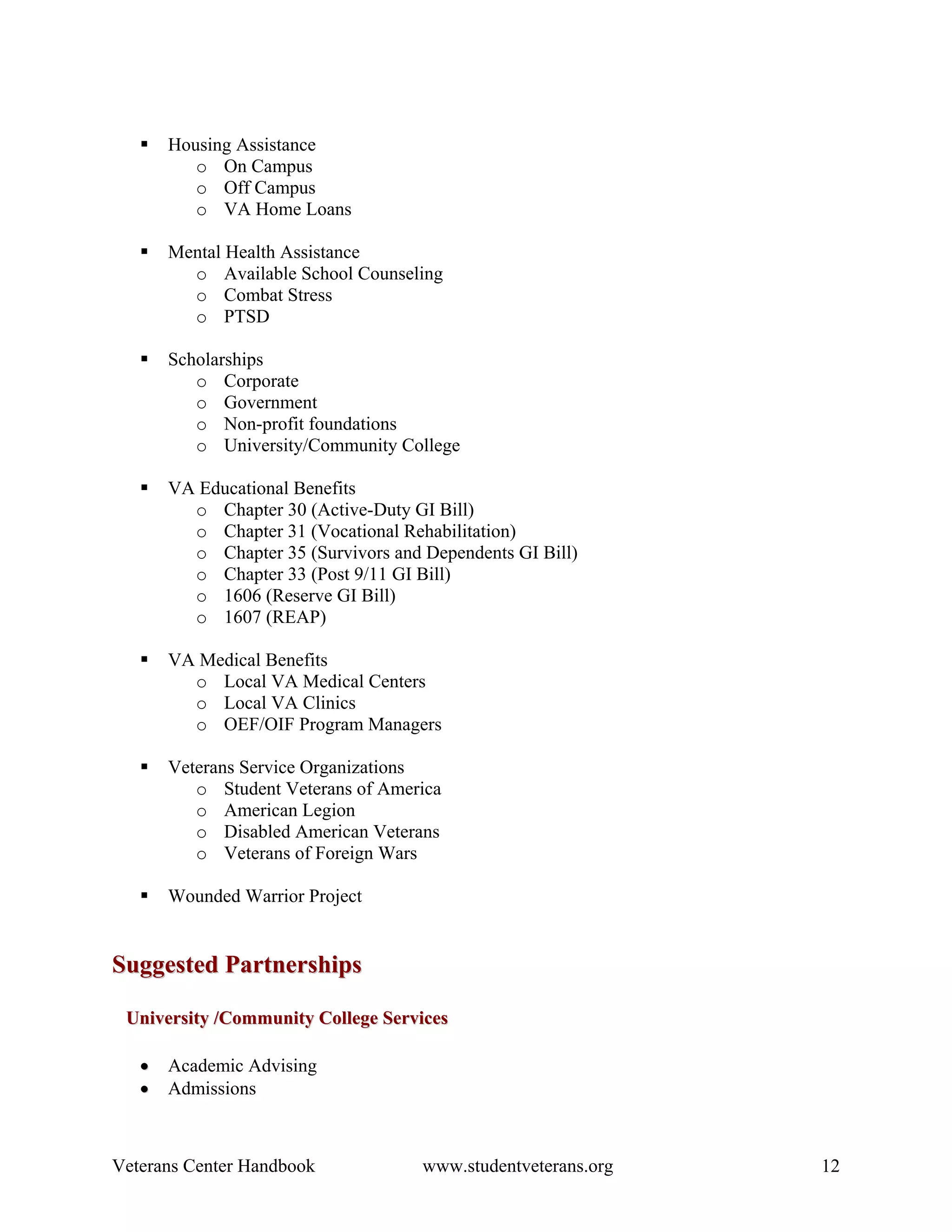 Veterans Center Handbook