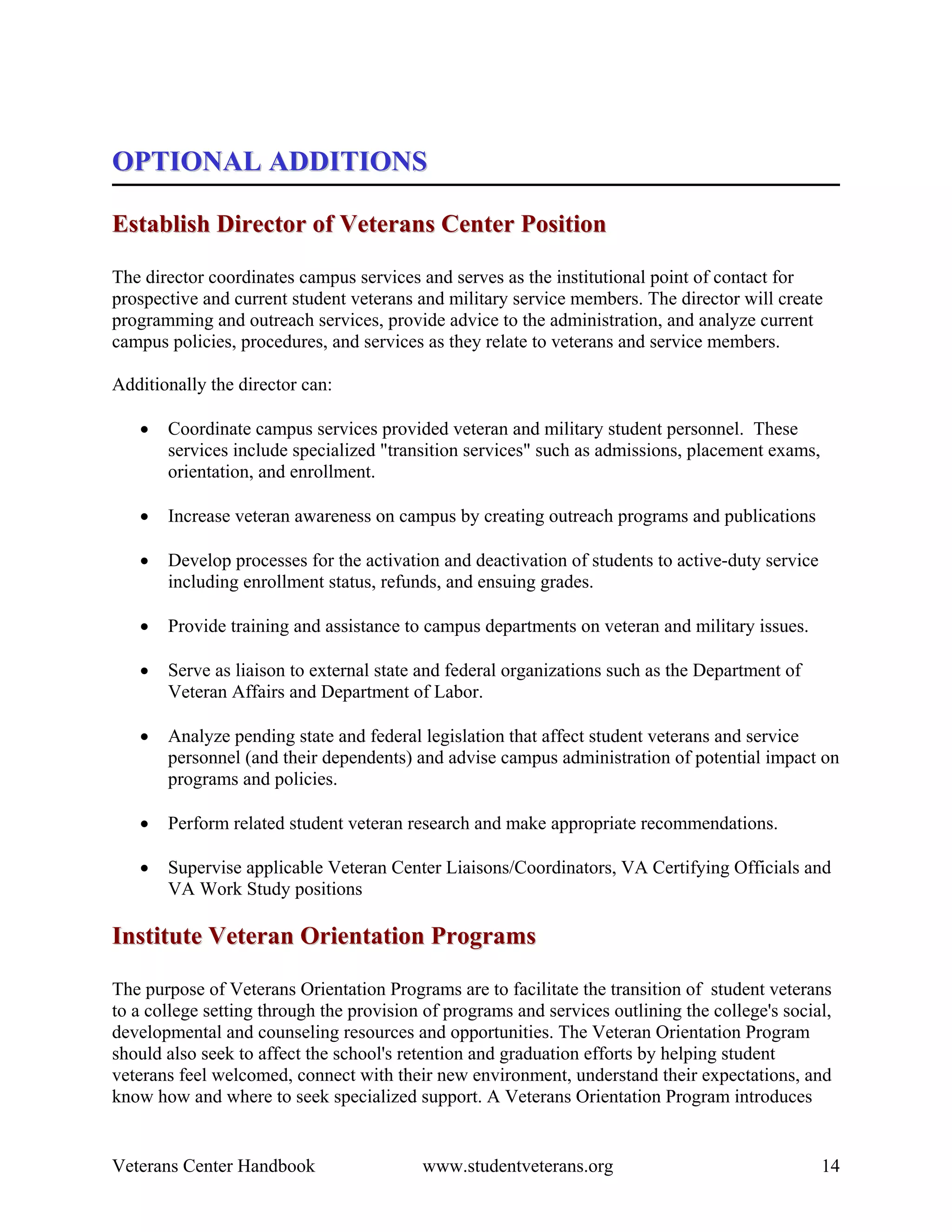 Veterans Center Handbook