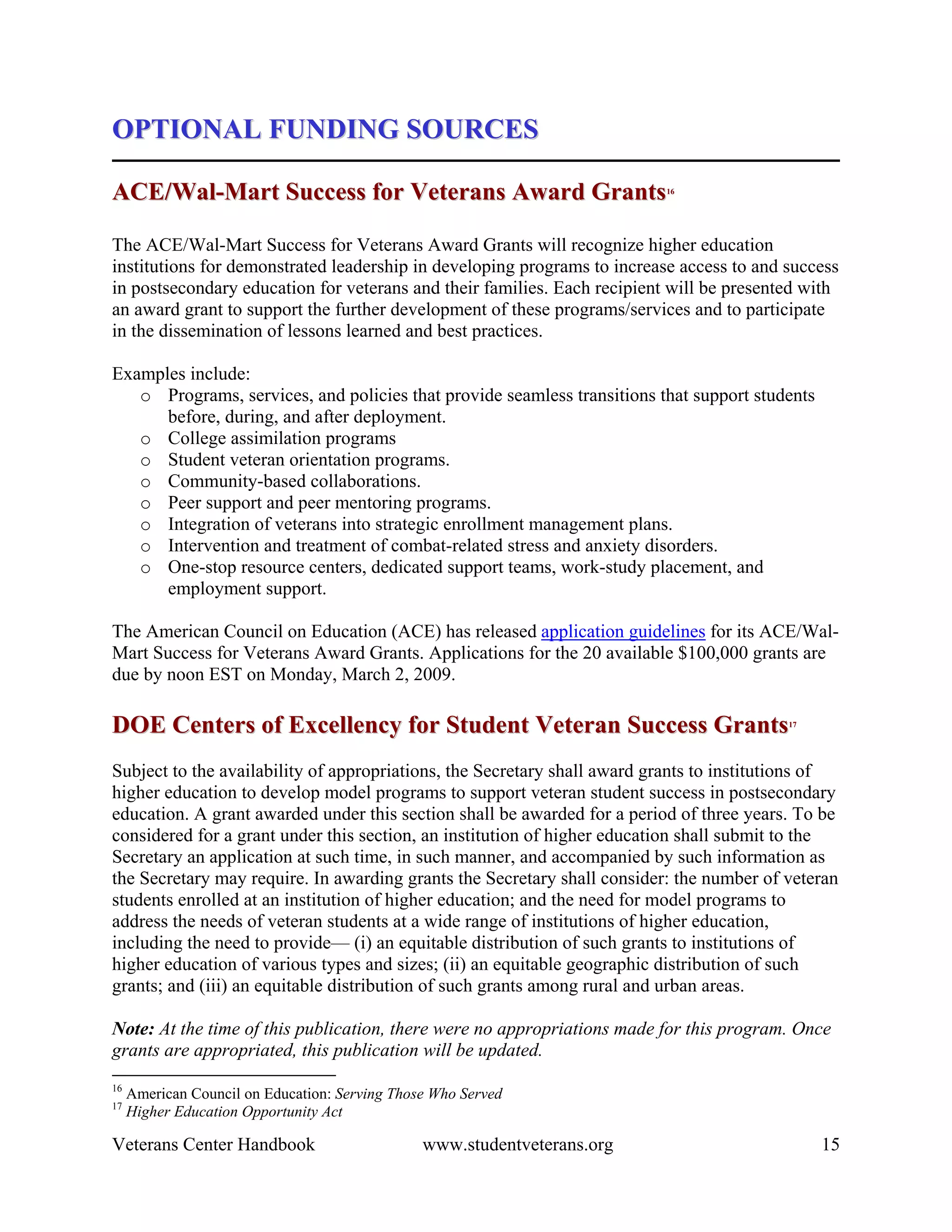 Veterans Center Handbook
