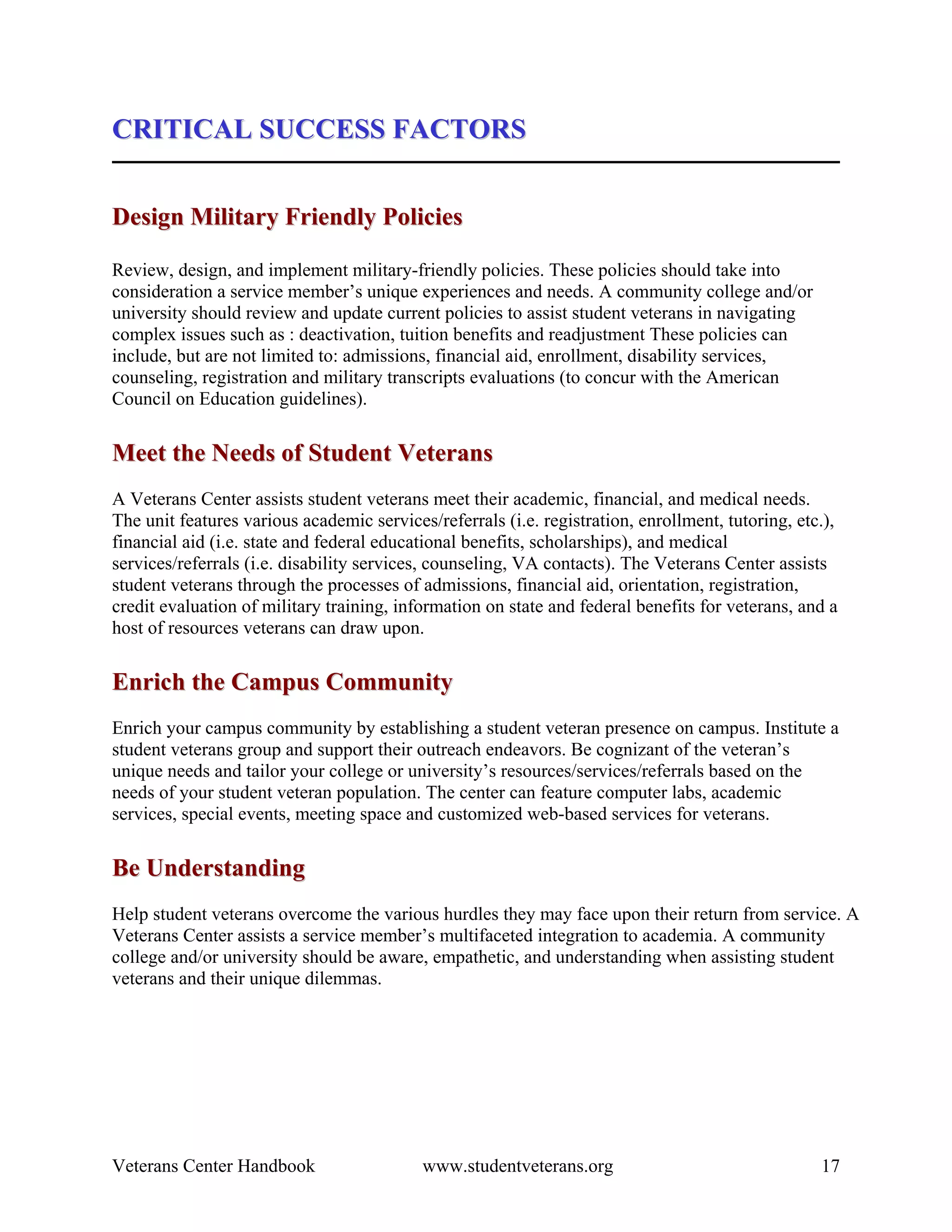 Veterans Center Handbook