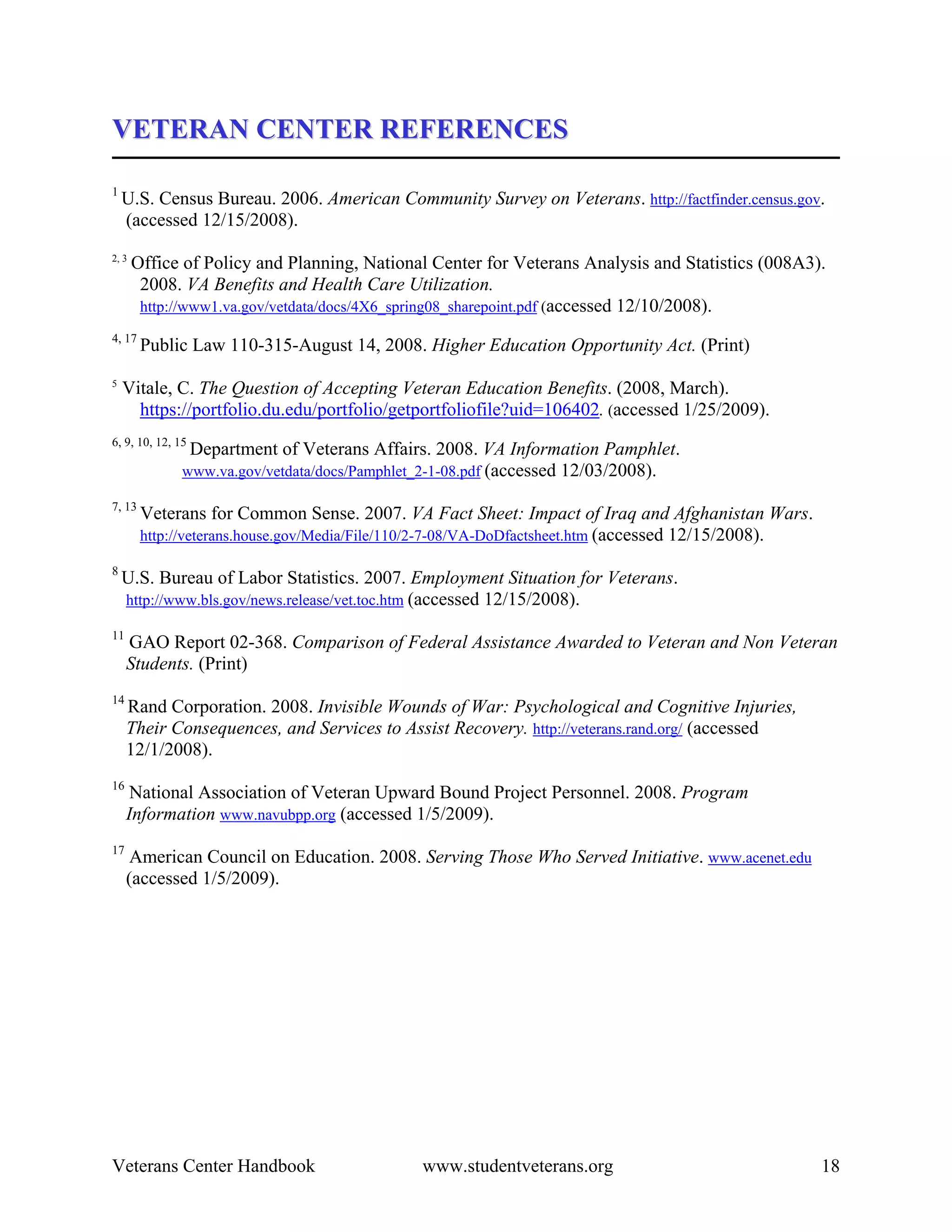 Veterans Center Handbook