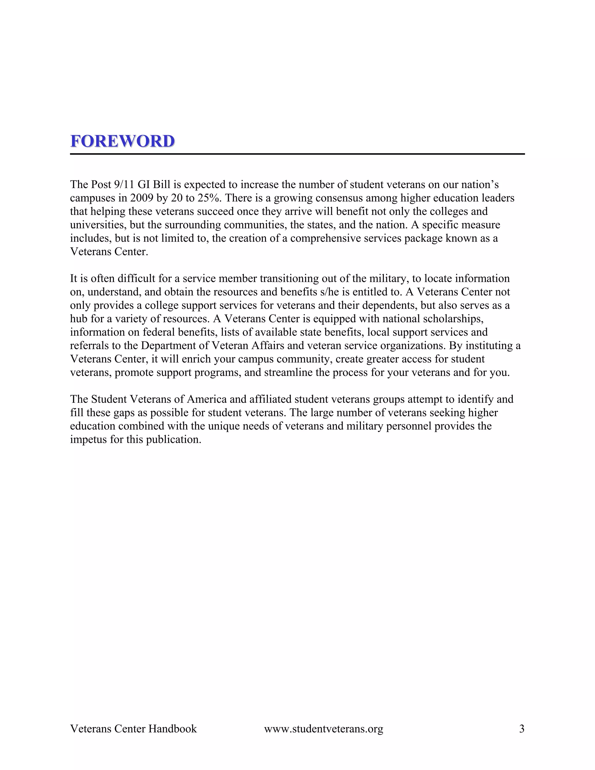 Veterans Center Handbook