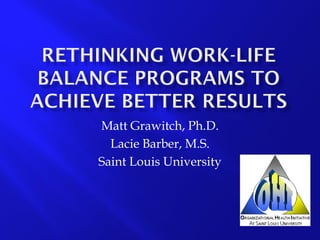 Matt Grawitch, Ph.D.
  Lacie Barber, M.S.
Saint Louis University
 