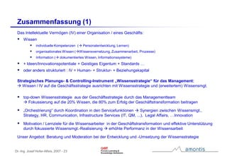 Instrumente für Strategie, Umsetzung und Controlling im Wissensmanagement