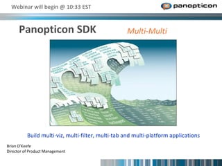 Panopticon SDK  Webinar will begin @ 10:33 EST Brian O’Keefe Director of Product Management Build multi-viz, multi-filter, multi-tab and multi-platform applications Multi-Multi 