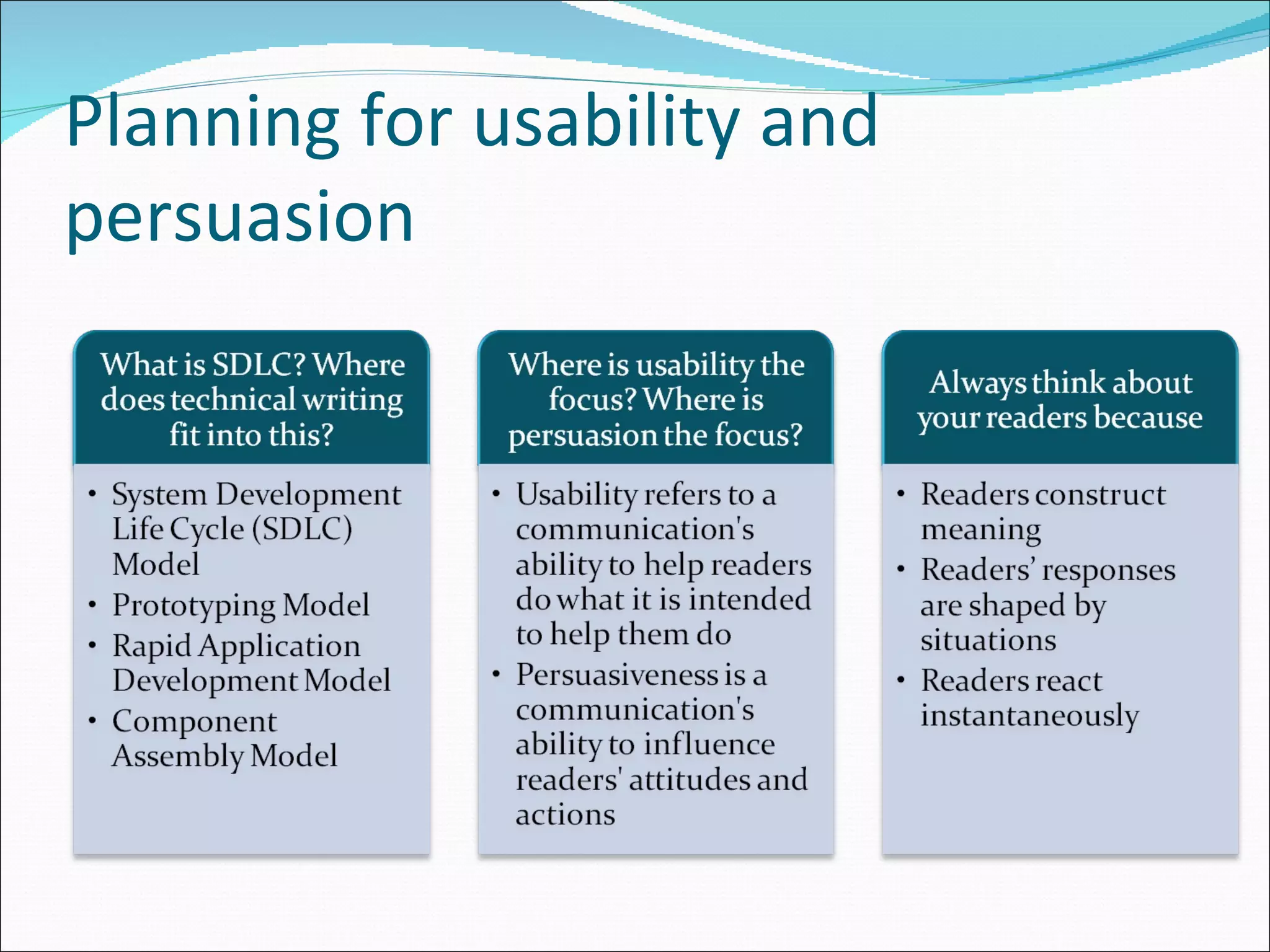 Planning for usability and persuasion 