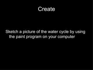 Create Sketch a picture of the water cycle by using the paint program on your computer  