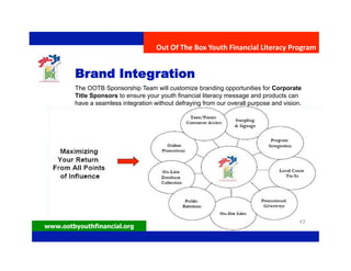 Out Of The Box Youth Financial Literacy Program 


        Brand Integration 
        The OOTB Sponsorship Team will custo...