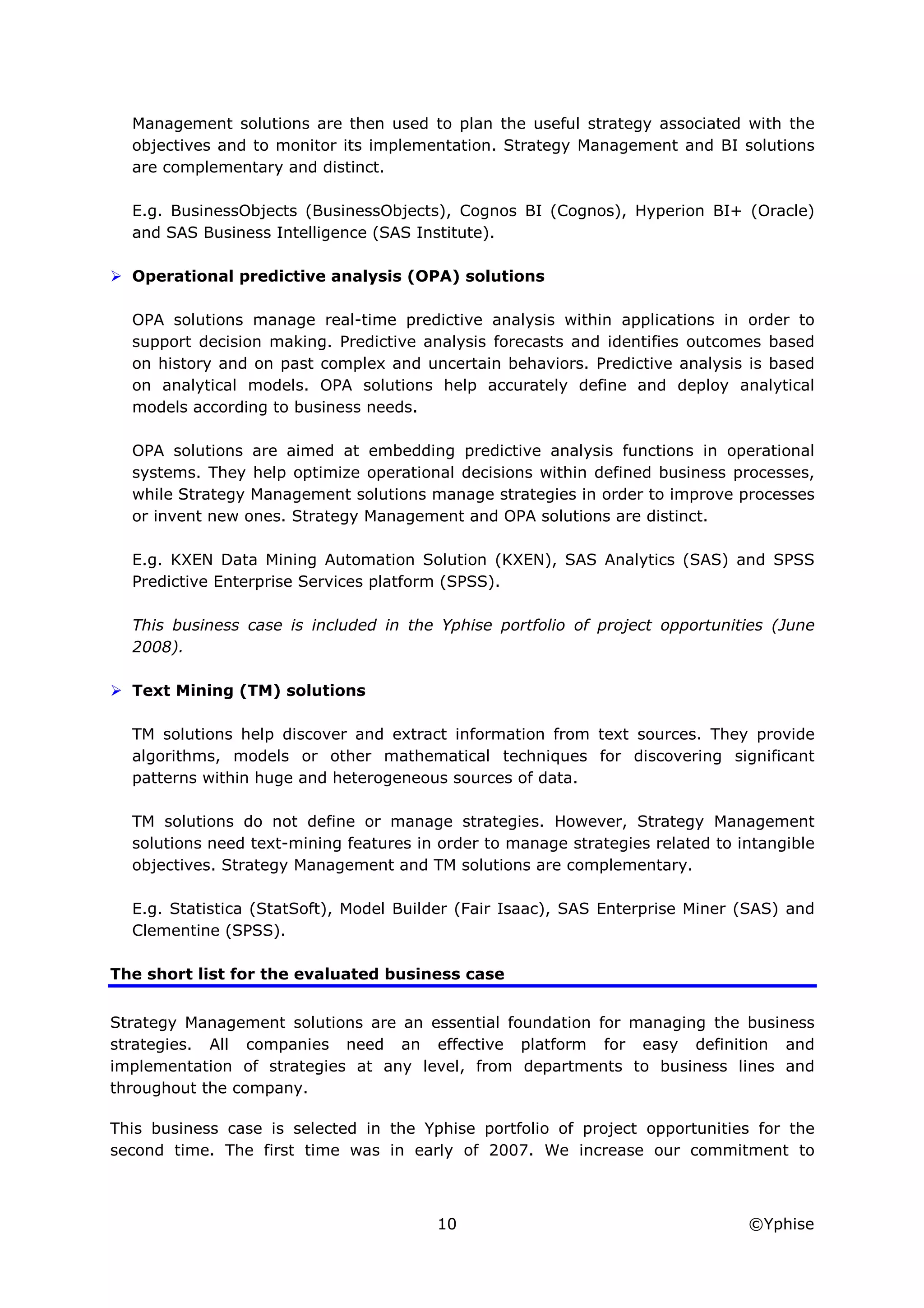 Yphise Software Product Assessment, Strategy Management, December 2008