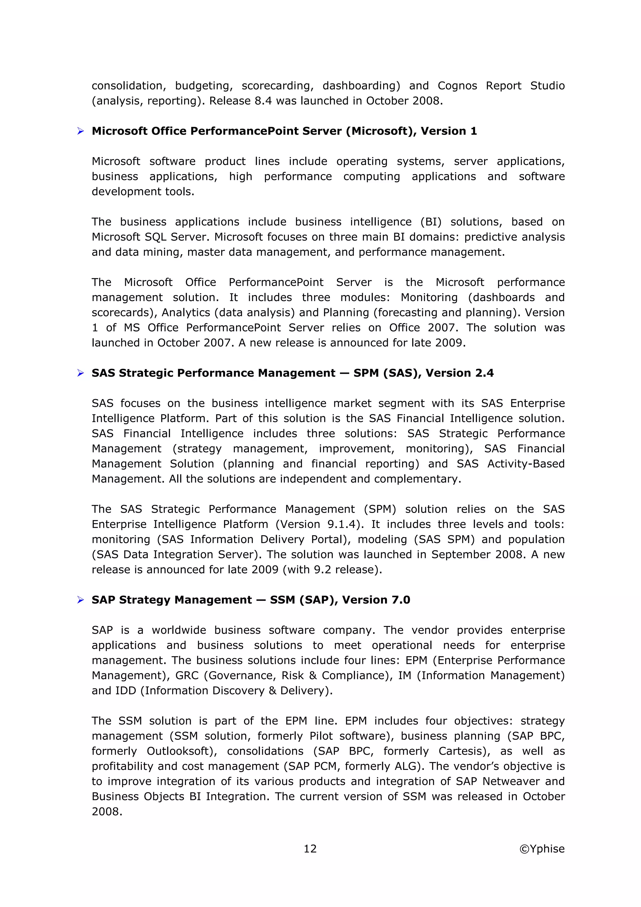 Yphise Software Product Assessment, Strategy Management, December 2008