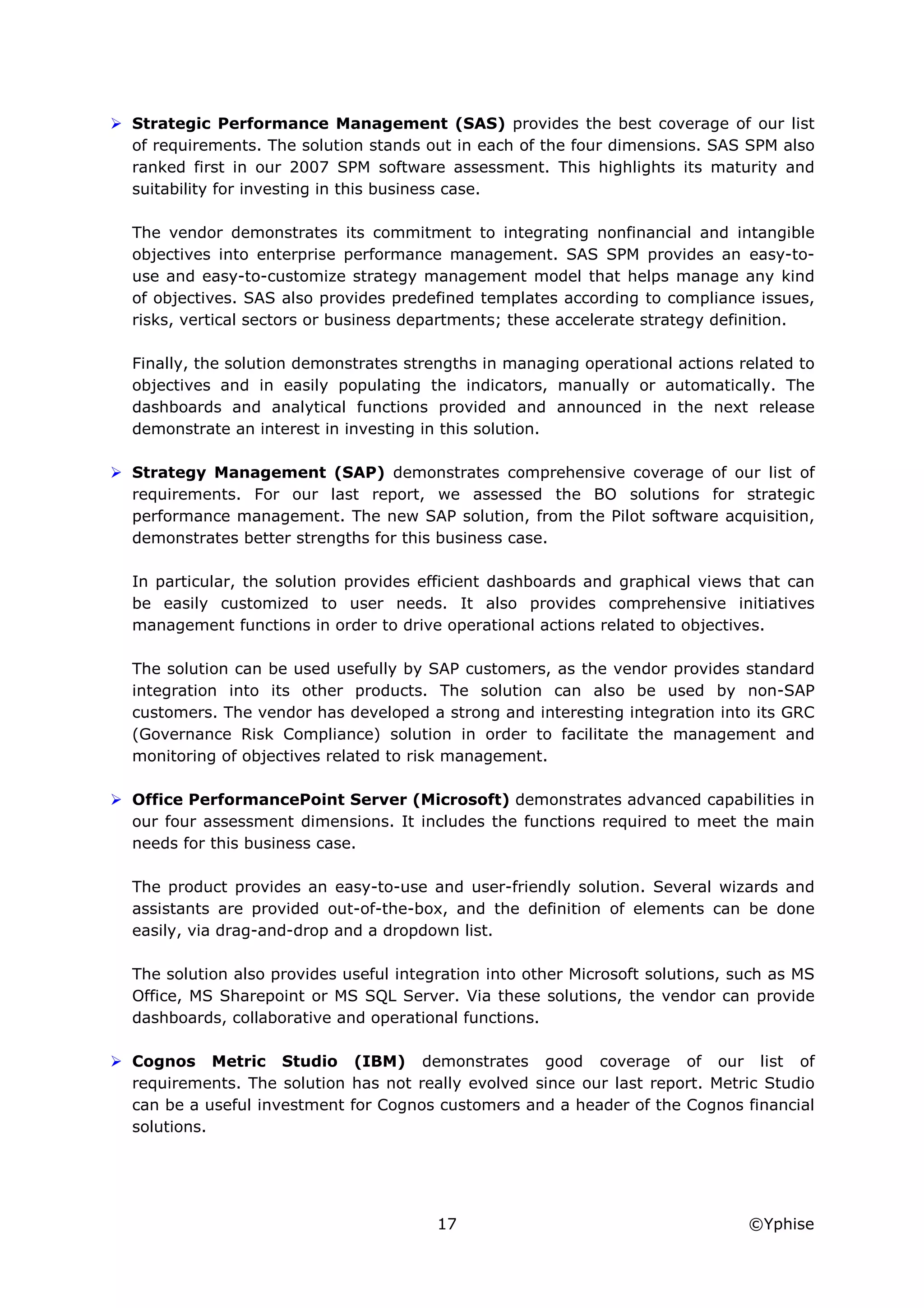 Yphise Software Product Assessment, Strategy Management, December 2008