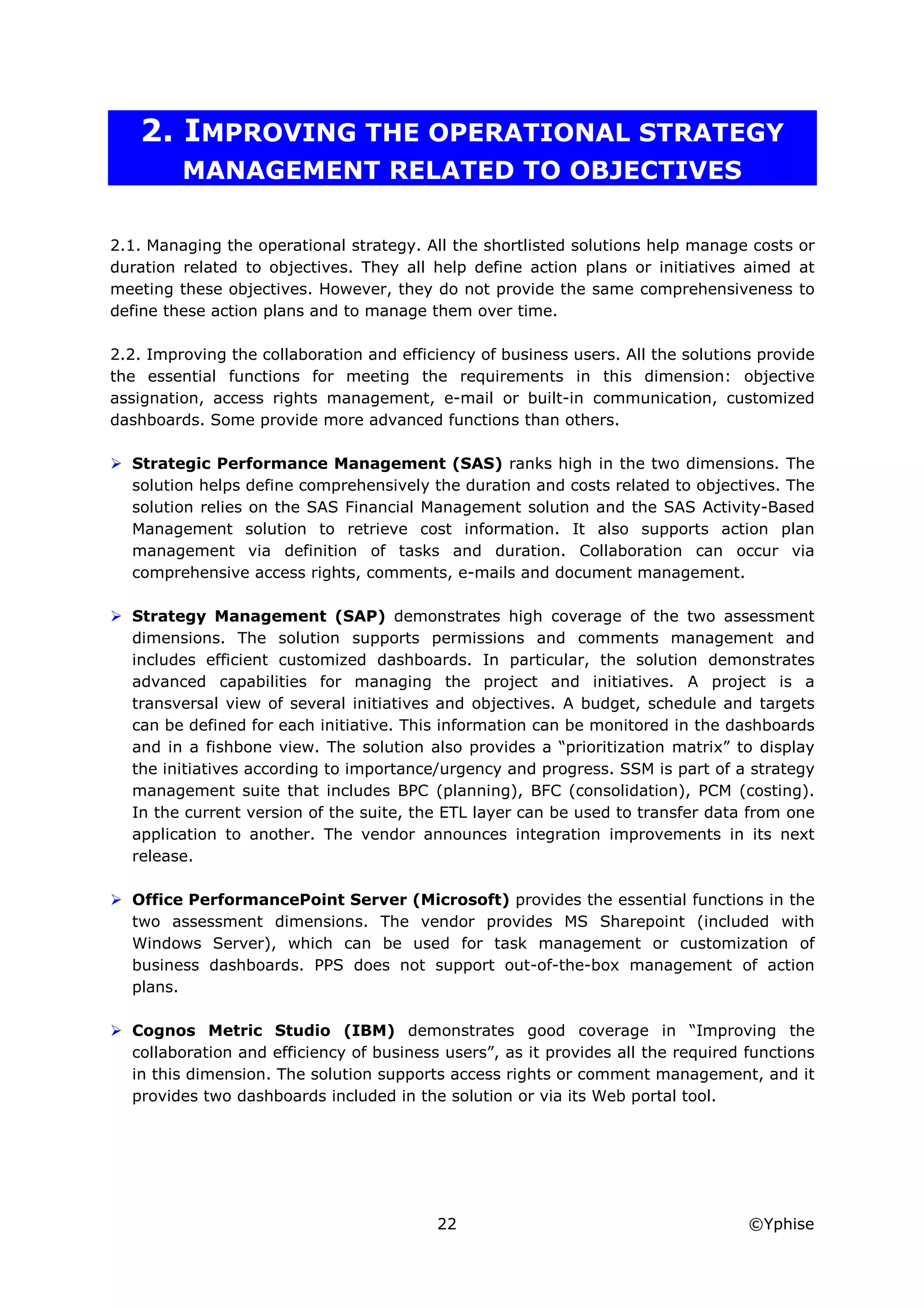 Yphise Software Product Assessment, Strategy Management, December 2008