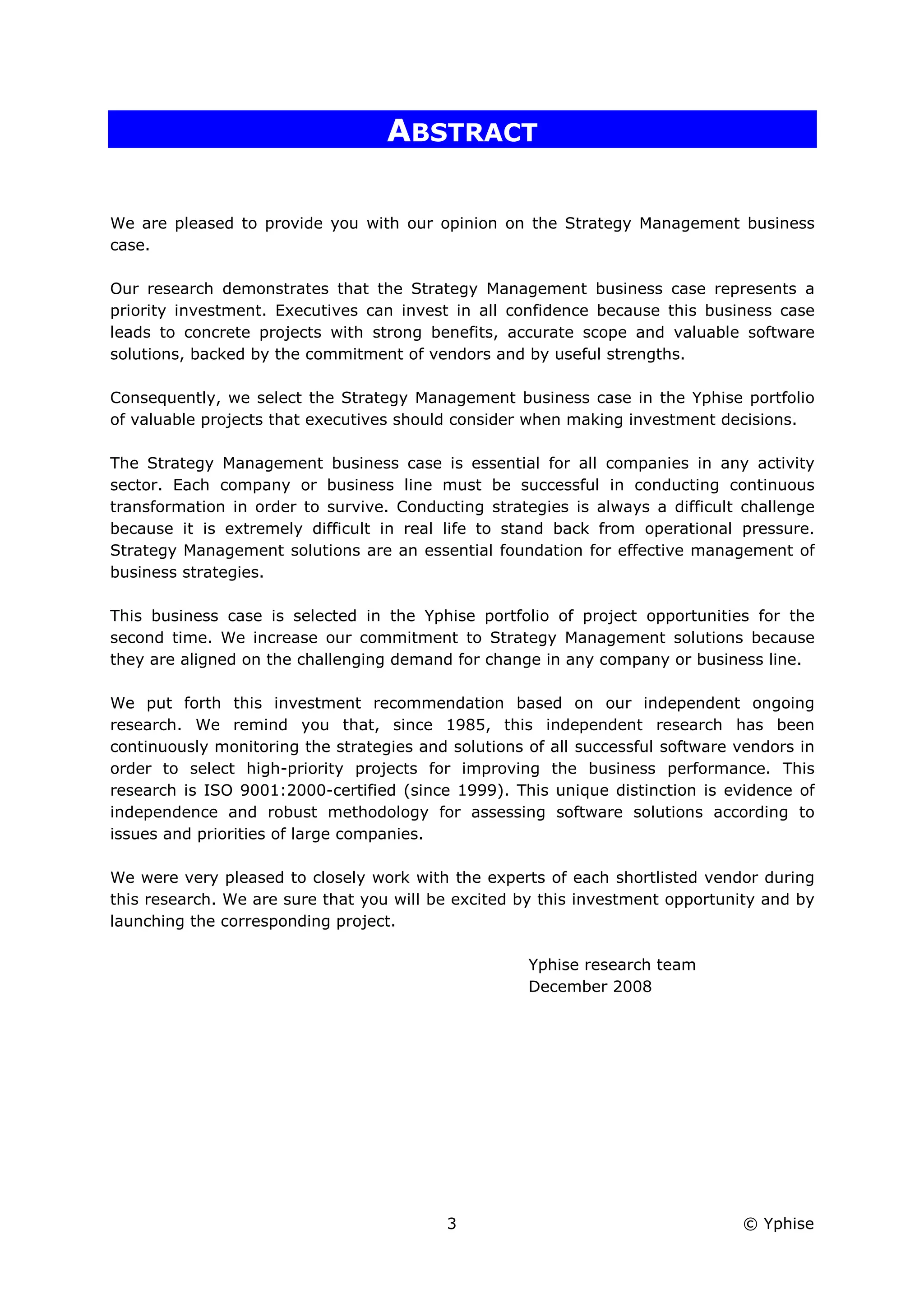 Yphise Software Product Assessment, Strategy Management, December 2008
