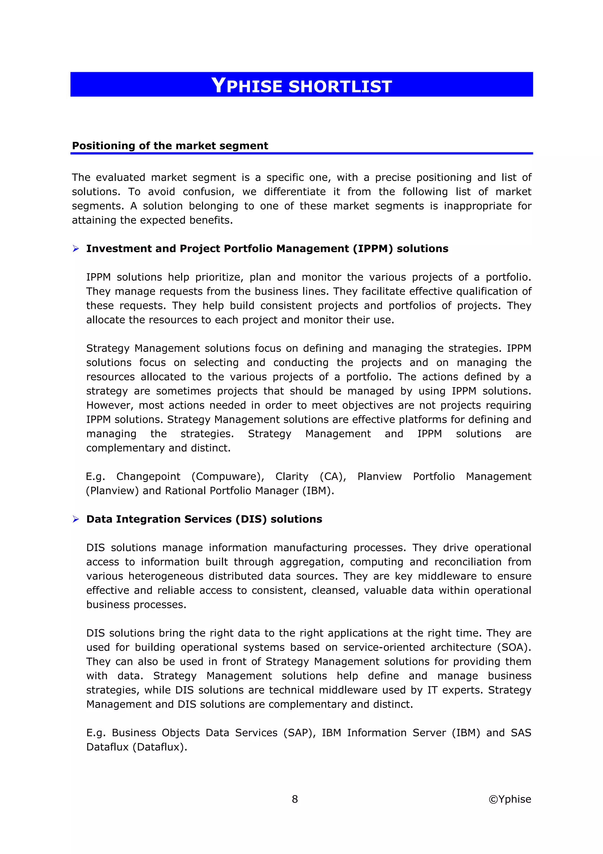 Yphise Software Product Assessment, Strategy Management, December 2008