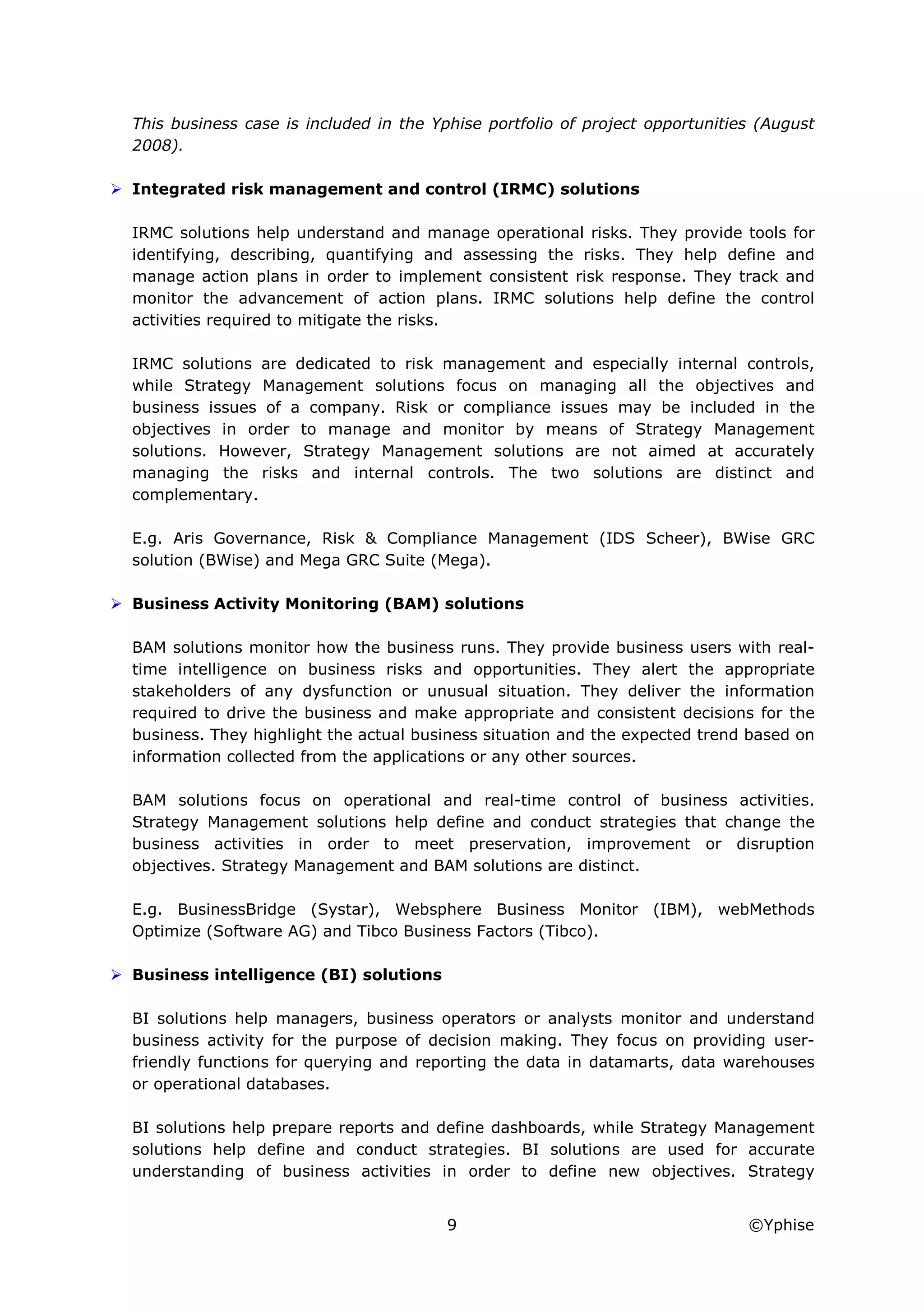 Yphise Software Product Assessment, Strategy Management, December 2008