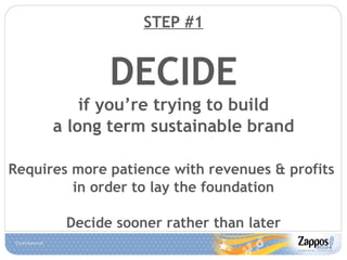 STEP #1 DECIDE i f you’re trying to build a  long term sustainable brand Requires more patience with revenues & profits  i...