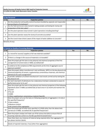 Quality control audit for RMC Plants | PDF | Civil Engineering Industry ...