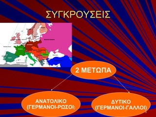 ΣΥΓΚΡΟΥΣΕΙΣ 2 ΜΕΤΩΠΑ ΑΝΑΤΟΛΙΚΟ (ΓΕΡΜΑΝΟΙ-ΡΩΣΟΙ ) ΔΥΤΙΚΟ (ΓΕΡΜΑΝΟΙ-ΓΑΛΛΟΙ) 