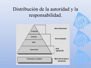 Distribución de la autoridad y la
responsabilidad.
 