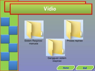 Vidio

Sistem Respirasi
manusia

Proses repirasi

Gangguan sistem
respirasi
Home
Home

End
End

 