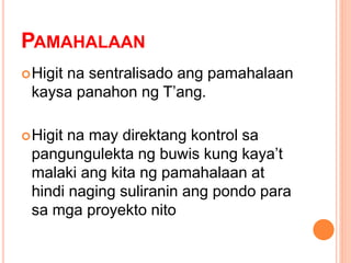 PAMAHALAAN
Higit na sentralisado ang pamahalaan
kaysa panahon ng T’ang.
Higit na may direktang kontrol sa
pangungulekta ng buwis kung kaya’t
malaki ang kita ng pamahalaan at
hindi naging suliranin ang pondo para
sa mga proyekto nito
 