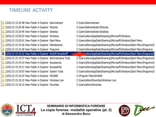 SEMINARIO DI INFORMATICA FORENSE
La copia forense: modalità operative (pt. 2)
di Alessandro Bonu
TIMELINE ACTIVITY
 