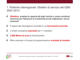 Banche dati e politiche territoriali in Sicilia, Alberto Dolce, Palermo, 21/10/2014
1. Politiche interregionali: Obiettivi...