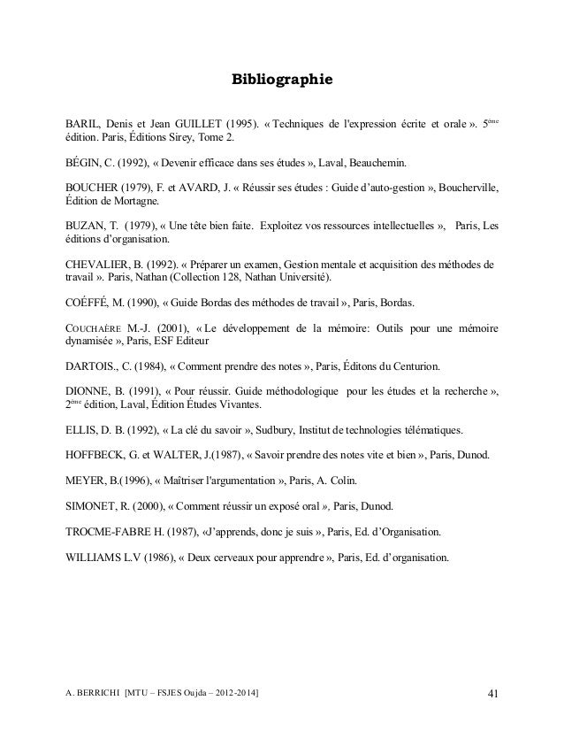A Berrichi Méthodologie Travail Universitaire Fsjeso - 